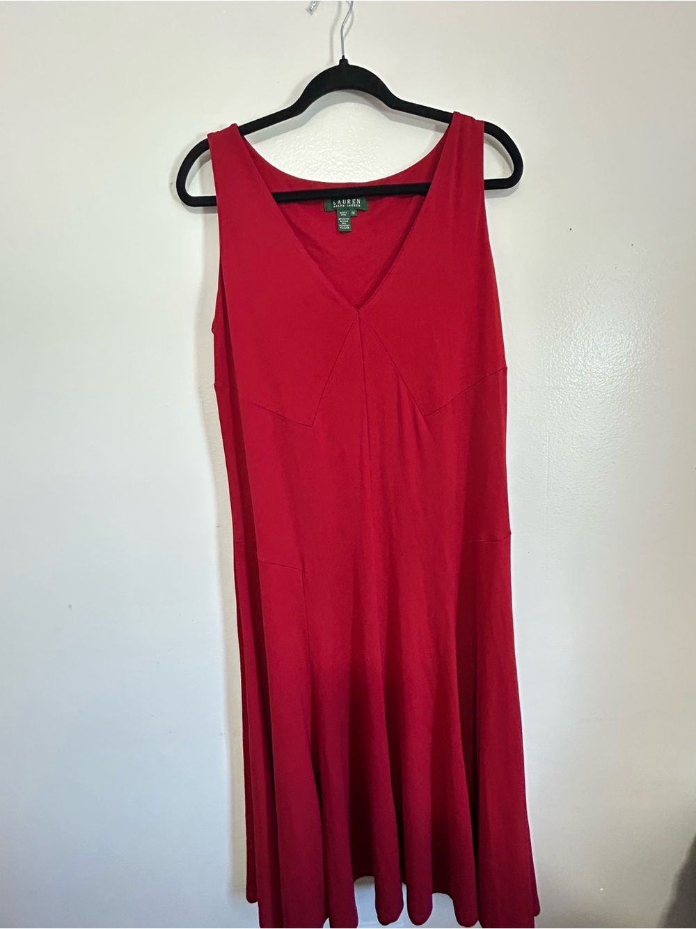 Ralph Lauren Sleeveless V-Neck Midi Dress in Red